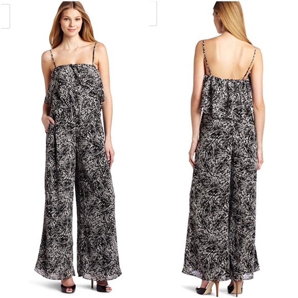 BCBGeneration Pants - BCBGeneration Black White Print Overlay Jumpsuit
